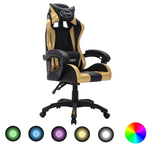 vidaXL Καρέκλα Racing με Φωτισμό RGB LED Χρυσό/Μαύρο Συνθετικό Δέρμα