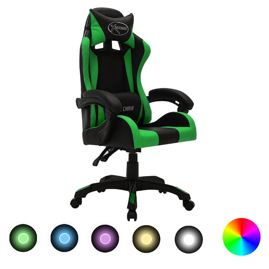 vidaXL Καρέκλα Racing με Φωτισμό RGB LED Πράσινο/Μαύρο Συνθετικό Δέρμα
