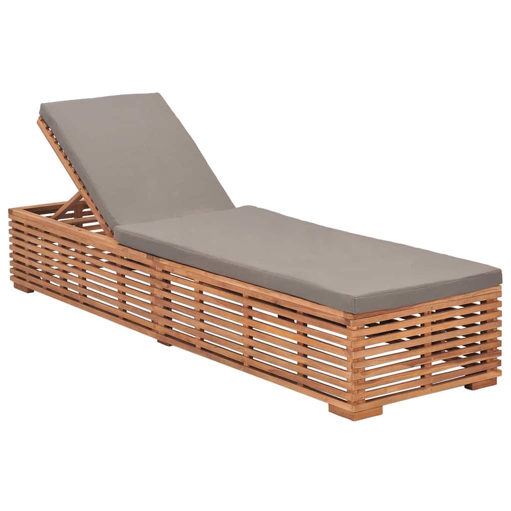 vidaXL Ξαπλώστρα από Μασίφ Ξύλο Teak με Σκούρο Γκρι Μαξιλάρι