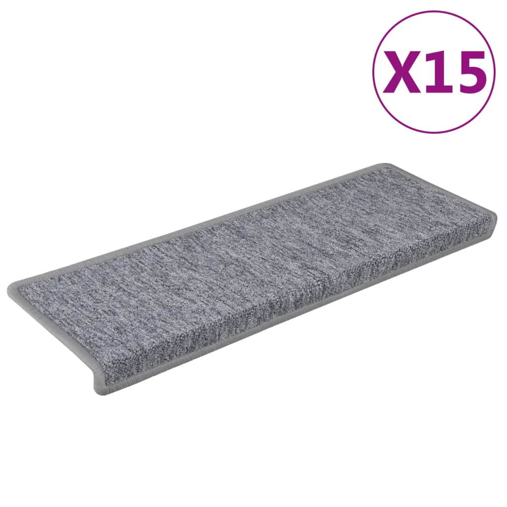vidaXL Πατάκια Σκαλιών 15 τεμ. Ανοιχτό Γκρι 65x21x4 εκ. με Ορθογώνια Άκρη