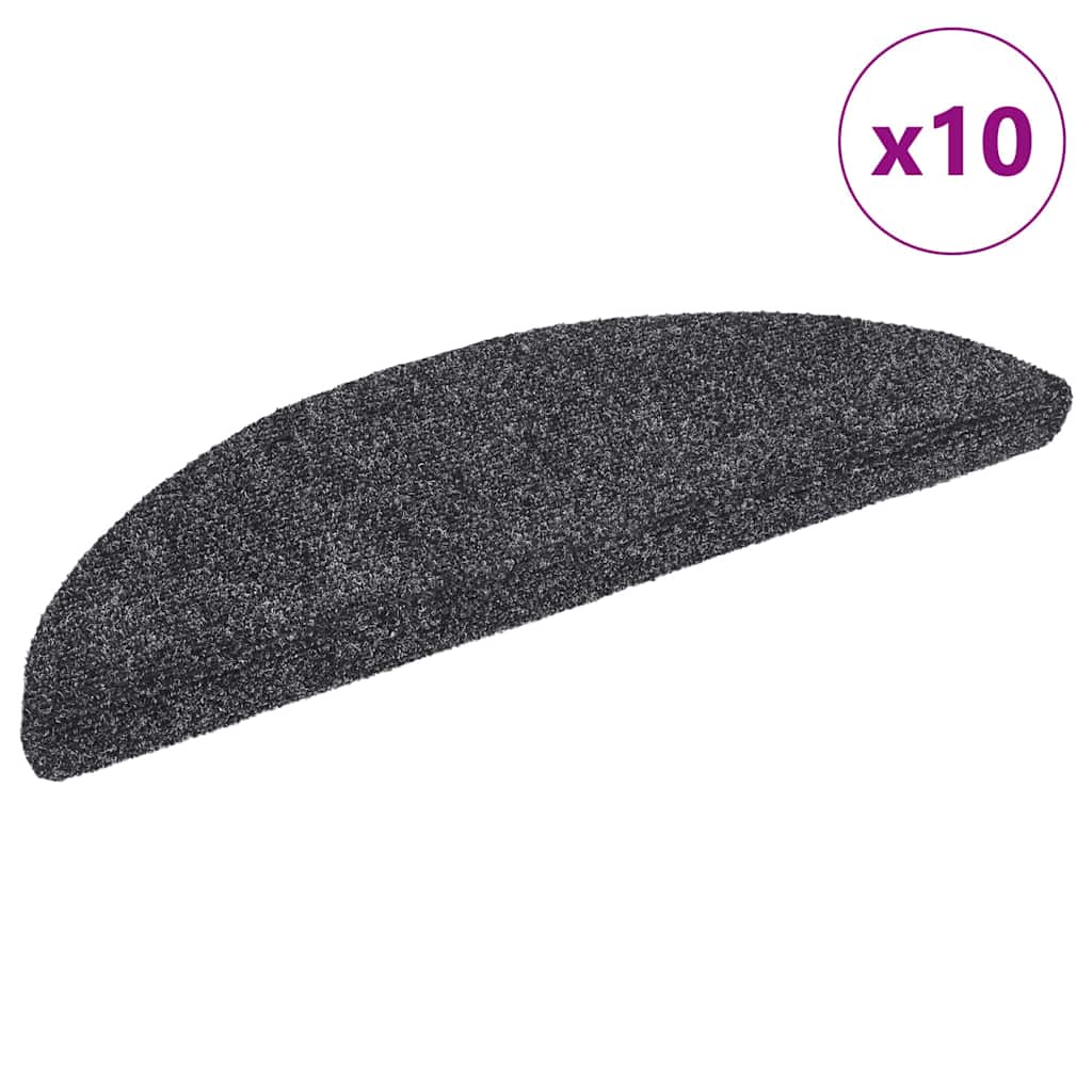 vidaXL Πατάκια Σκάλας Αυτοκόλ. 10 τεμ Σκ. Γκρι 56x17x3 εκ Βελονιασμένα
