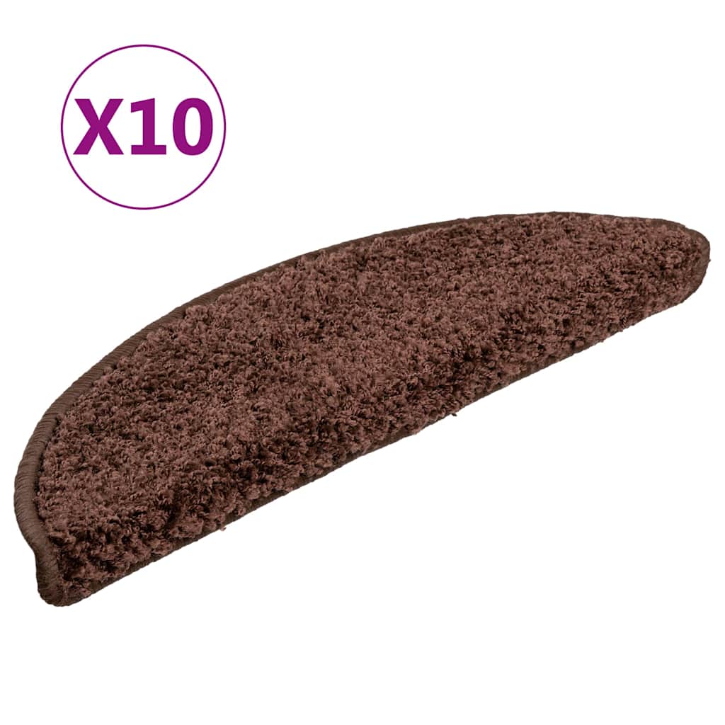 vidaXL Πατάκια Σκαλιών 10 τεμ. Καφέ Ημίκυκλα 56x17x3 εκ.