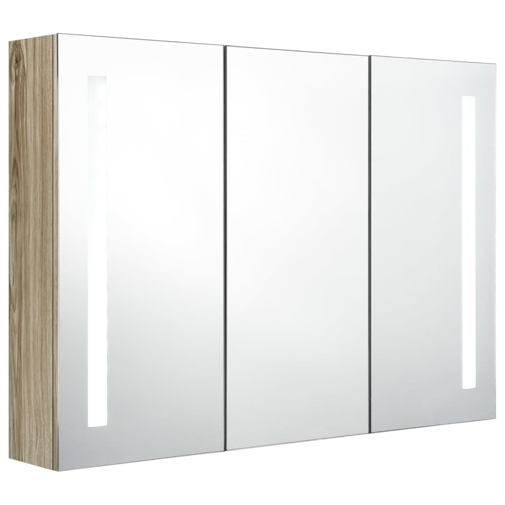 vidaXL Καθρέφτης Μπάνιου με Ντουλάπι & LED Δρυς 89 x 14 x 62 εκ.