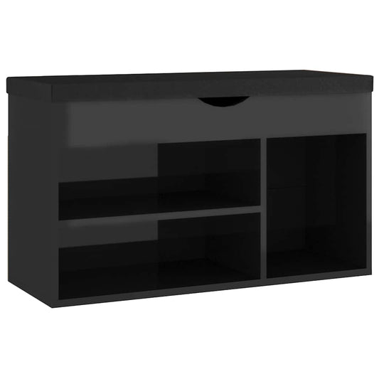 vidaXL Παπουτσοθήκη Γυαλ. Μαύρο 80x30x47 εκ. Επεξ. Ξύλο με Μαξιλάρι