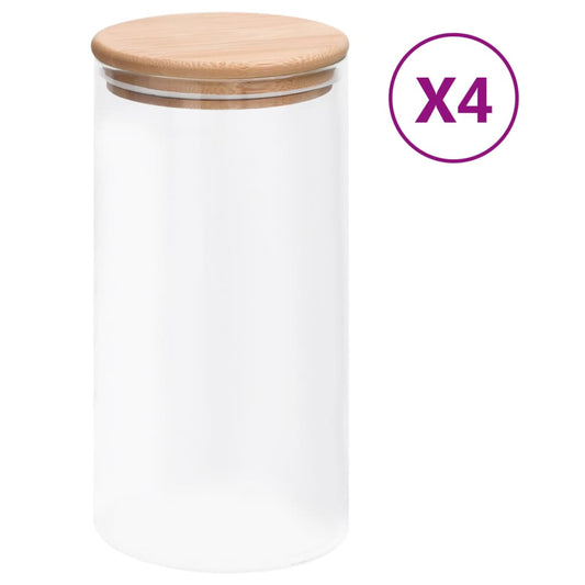 vidaXL Βάζα 4 τεμ. 1200 ml Γυάλινα με Καπάκι από Μπαμπού