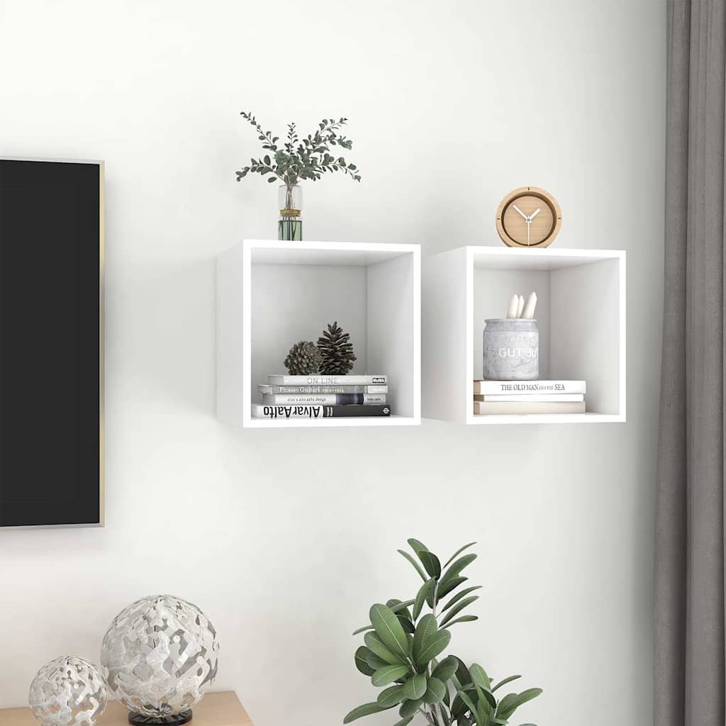 vidaXL Ντουλάπια Τοίχου 2 τεμ. Λευκά 37 x 37 x 37 εκ. από Επεξ. Ξύλο