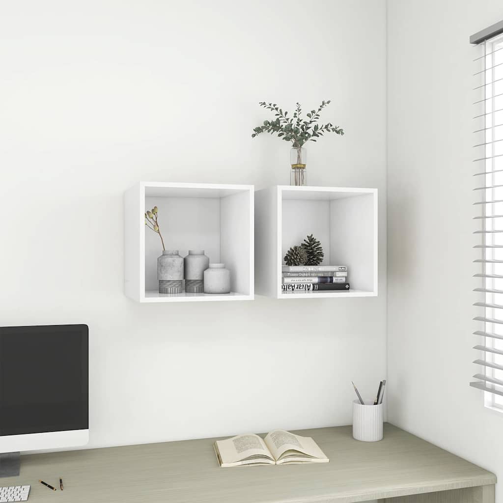 vidaXL Ντουλάπια Τοίχου 2 τεμ. Λευκά 37 x 37 x 37 εκ. από Επεξ. Ξύλο
