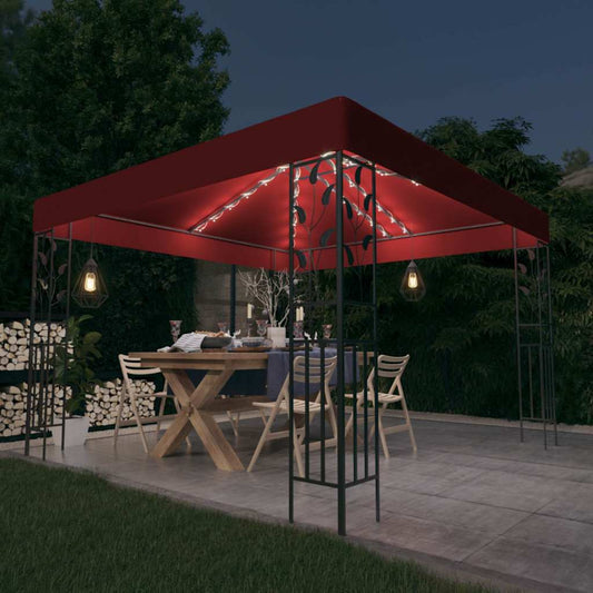 vidaXL Κιόσκι με Φωτάκια LED Μπορντό 3 x 3 μ.