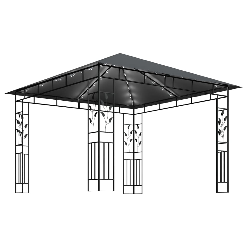 vidaXL Κιόσκι με Σήτα και Φωτάκια LED Ανθρακί 3 x 3 x 2,73 μ.