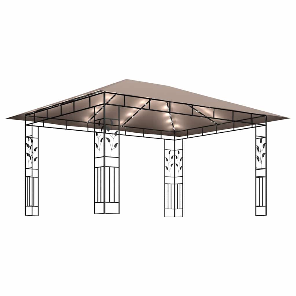 vidaXL Κιόσκι με Σήτα και Φωτάκια LED Taupe 4 x 3 x 2,73 μ.