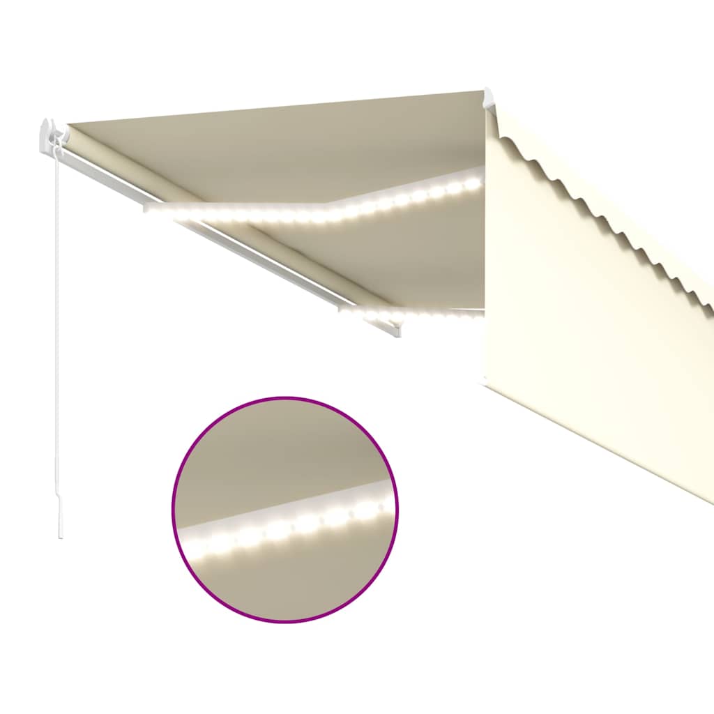 vidaXL Χειροκίνητη τέντα με ηλιακό LED 3 x 2,5 m Κρεμ 100% Πολυεστέρας