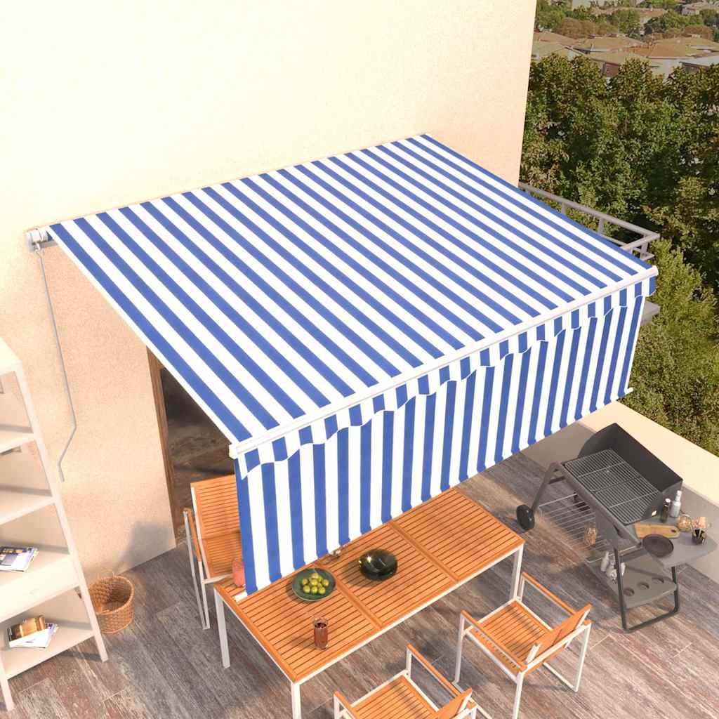 vidaXL Χειροκίνητη Τέντα 4 x 3 m Μπλε και Λευκή Ράβδος