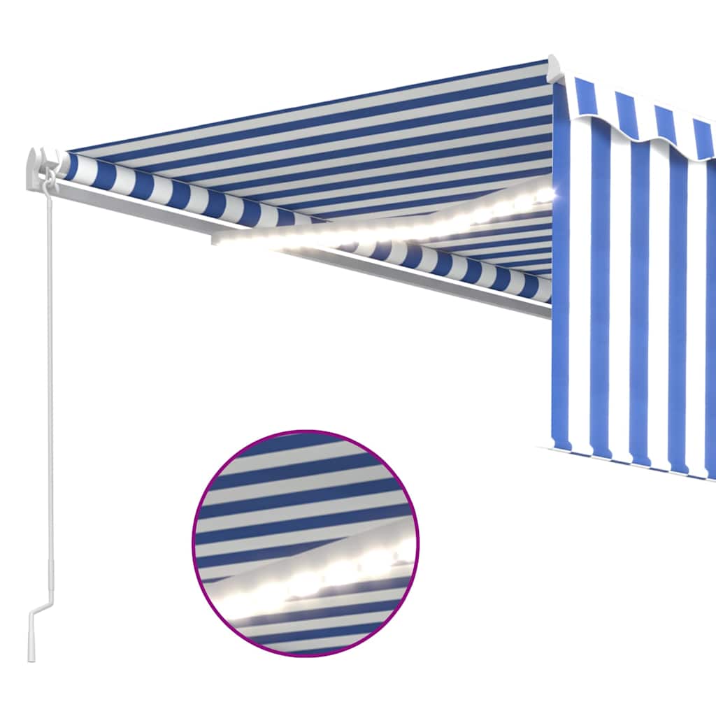 vidaXL Χειροκίνητη τέντα με ηλιακό LED 4 x 3 m Μπλε και Λευκή Ράβδος