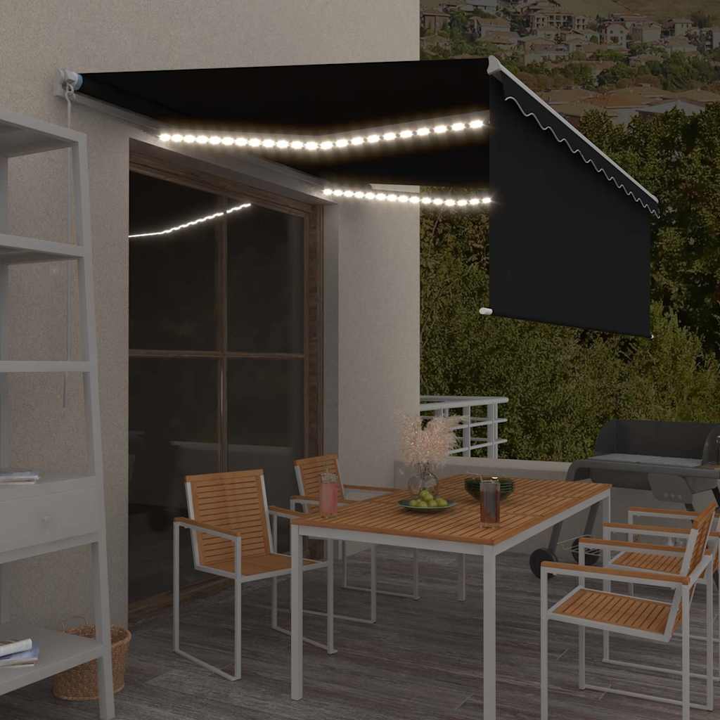 vidaXL Χειροκίνητη τέντα με ηλιακό LED 4 x 3 m Ανθρακί