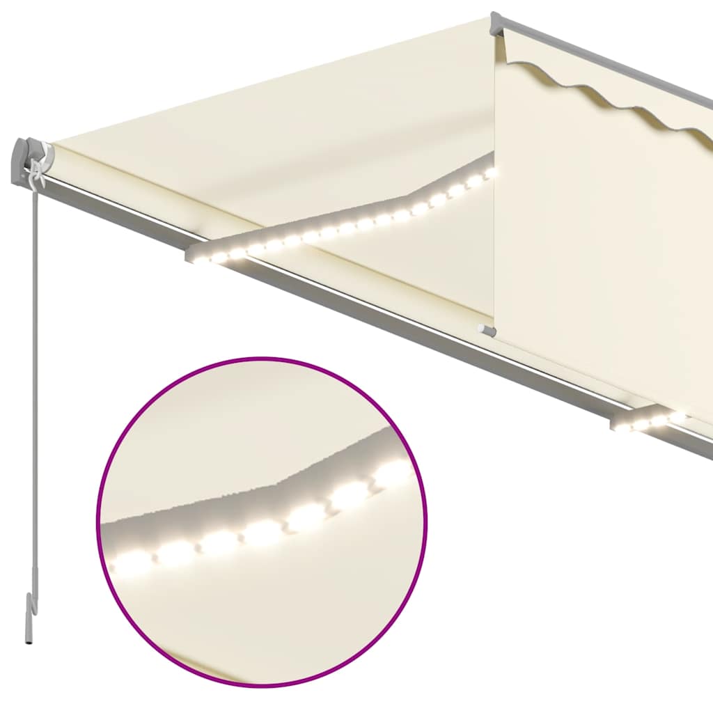 vidaXL Τέντα Συρόμενη Χειροκίνητη με Σκίαστρο & LED Κρεμ 3 x 2,5 μ.