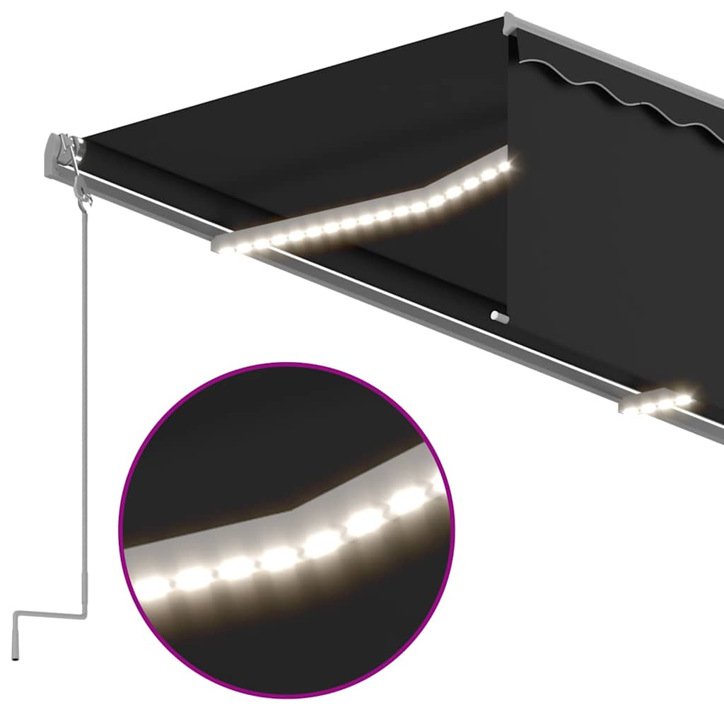 vidaXL Χειροκίνητη τέντα με ηλιακό LED 5 x 3 m Ανθρακί
