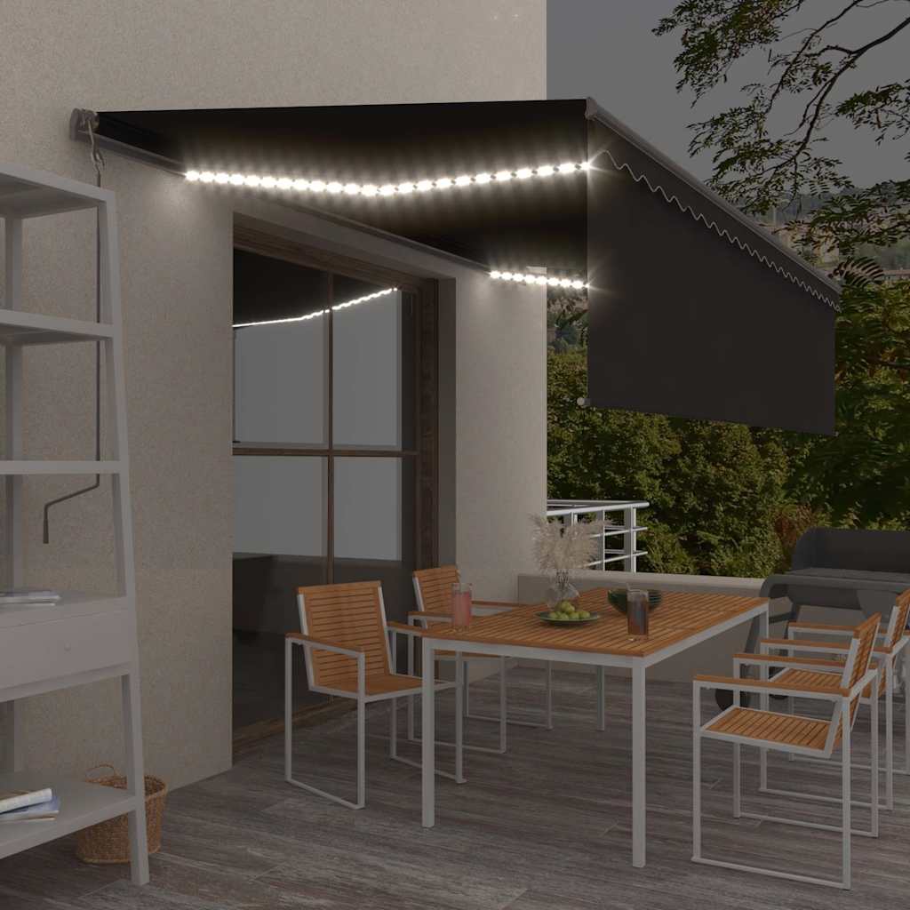 vidaXL Χειροκίνητη τέντα με ηλιακό LED 5 x 3 m Ανθρακί