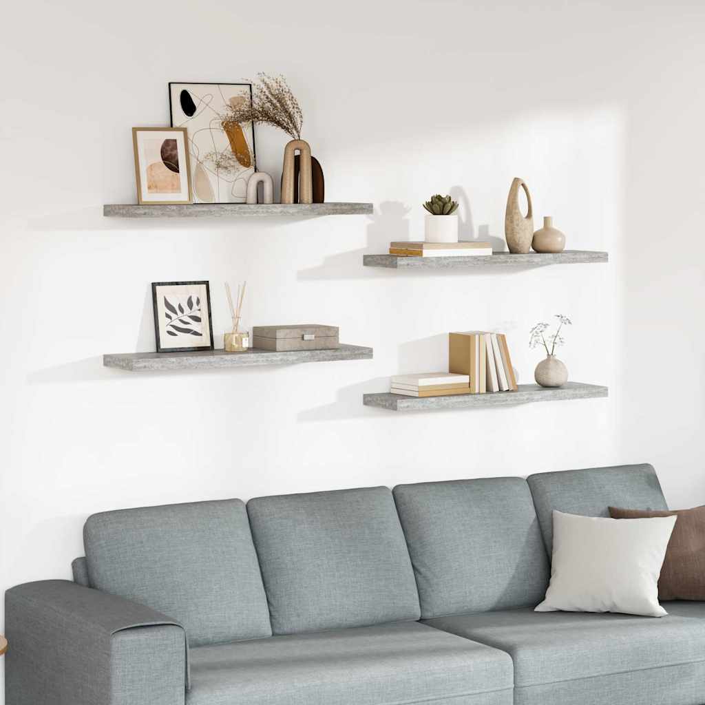 vidaXL Ράφια Τοίχου 4 τεμ. Γκρι Σκυροδέματος 90 x 23,5 x 3,8 εκ. MDF