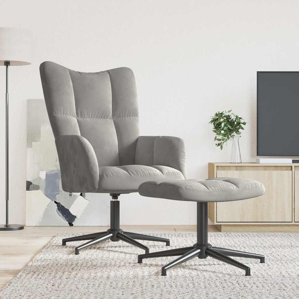 vidaXL Πολυθρόνα Relax Ανοιχτό Γκρι Βελούδινη με Σκαμπό