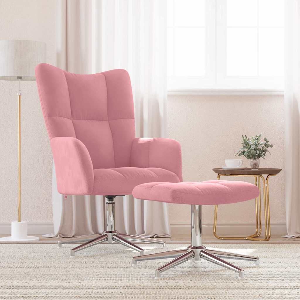 vidaXL Πολυθρόνα Relax Ροζ Βελούδινη με Σκαμπό