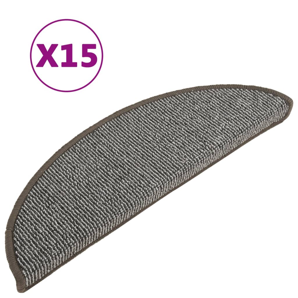 vidaXL Πατάκια Σκάλας Μοκέτα 15 τεμ. Γκρι 56 x 17 x 3 εκ.
