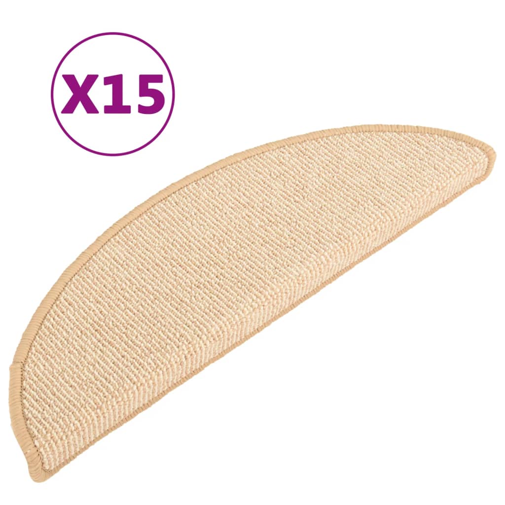 vidaXL Πατάκια Σκάλας Μοκέτα 15 τεμ. Κρεμ 56 x 17 x 3 εκ.