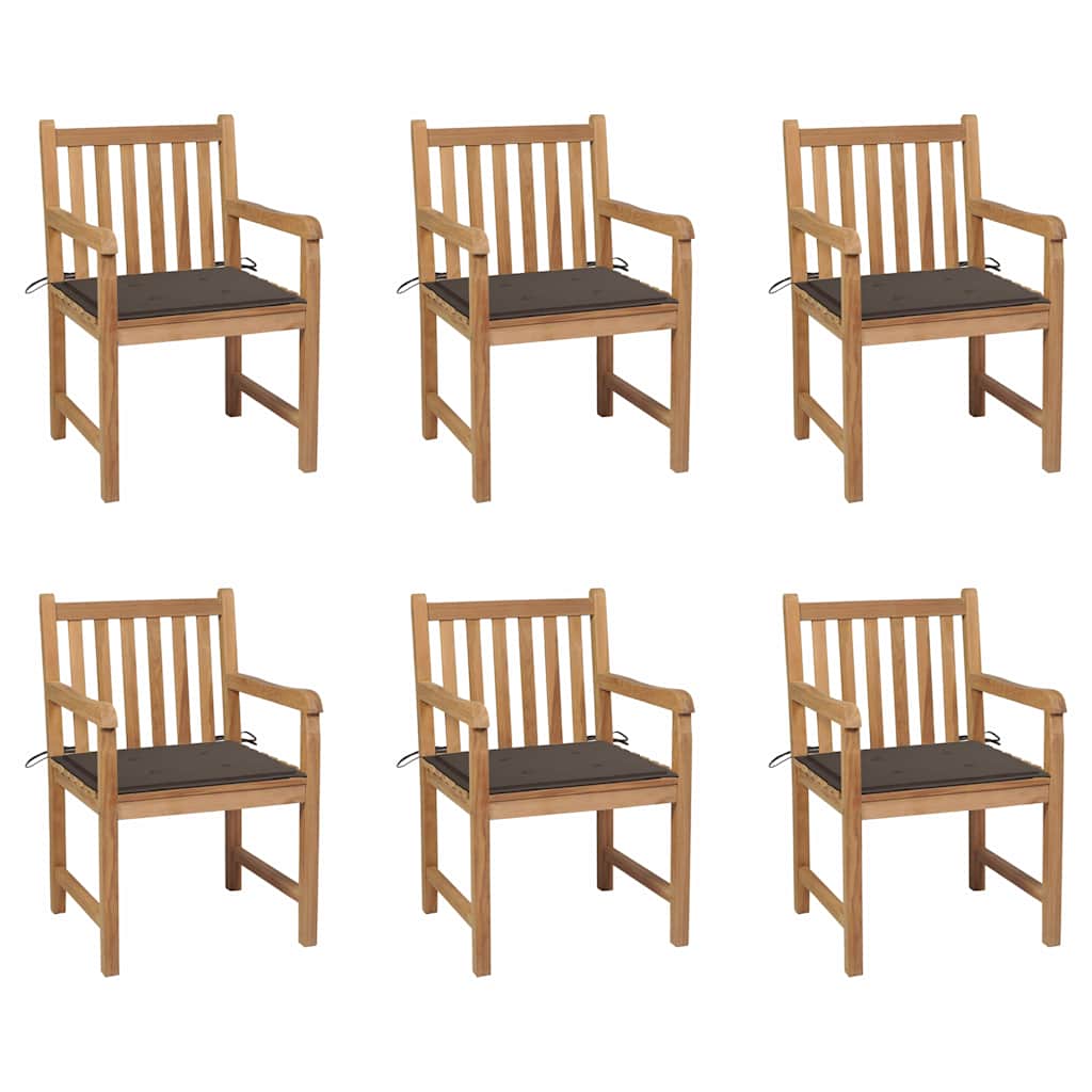 vidaXL Καρέκλες Κήπου 6 τεμ. από Μασίφ Ξύλο Teak με Taupe Μαξιλάρια