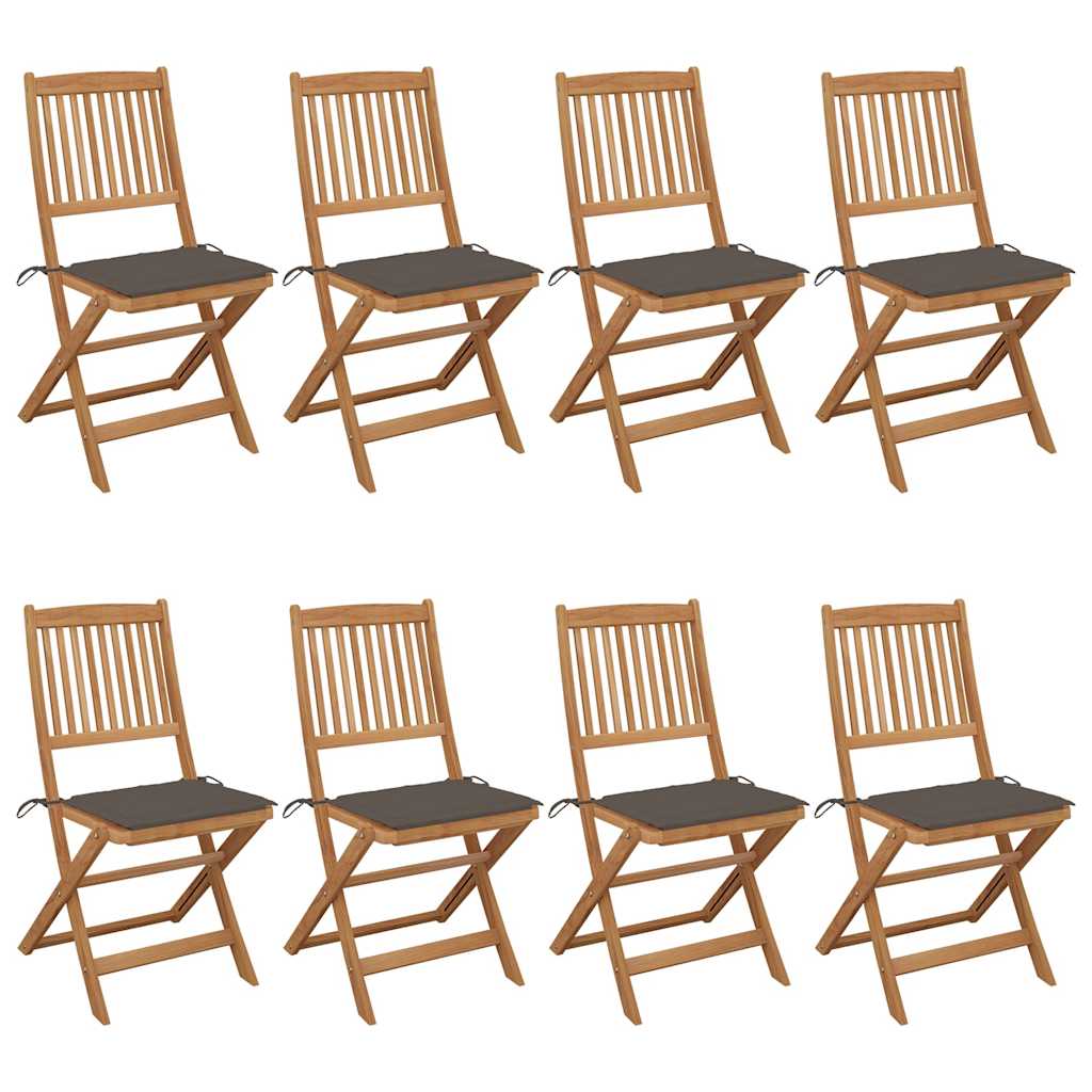 vidaXL Πτυσσόμενες Καρέκλες 8 τεμ. με Μαξιλάρια από Μασίφ Ξύλο Ακακίας