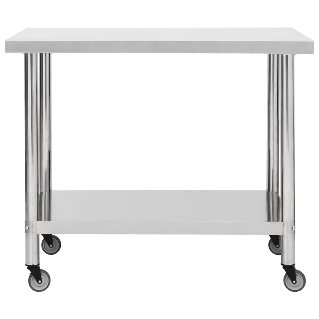 vidaXL Πάγκος Εργασίας Κουζίνας με Ροδάκια 100x60x85εκ Ανοξείδ. Ατσάλι