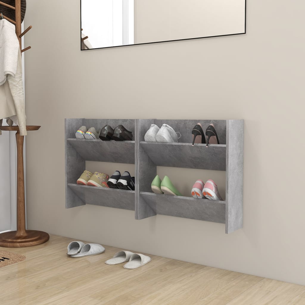 vidaXL Παπουτσοθήκες Τοίχου 2 τεμ. Γκρι Σκυρ. 60x18x60 εκ. Μοριοσανίδα