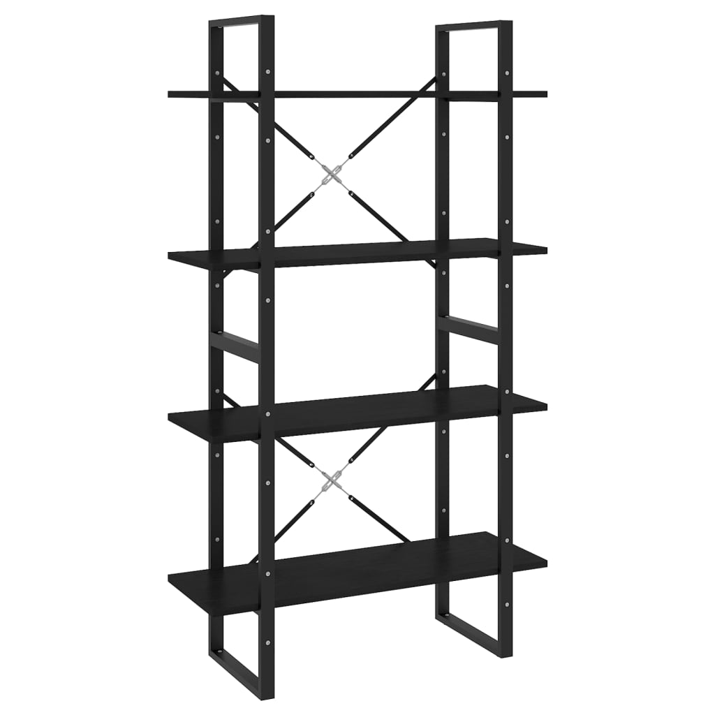 vidaXL Βιβλιοθήκη με 4 Ράφια Μαύρη 80 x 30 x 140 εκ. Μασίφ Ξύλο Πεύκου
