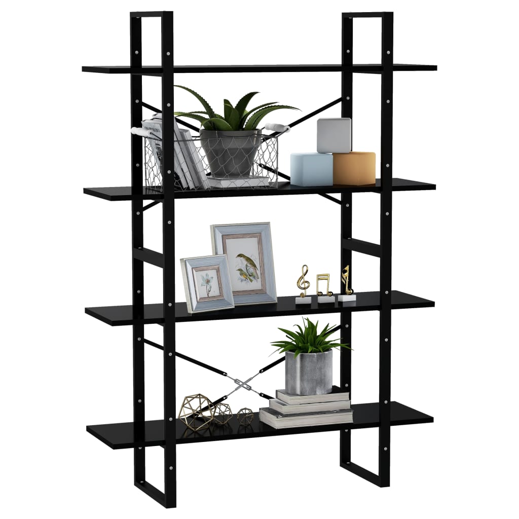 vidaXL Βιβλιοθήκη με 4 Ράφια Μαύρη 100 x 30 x 140 εκ. από Επεξ. Ξύλο