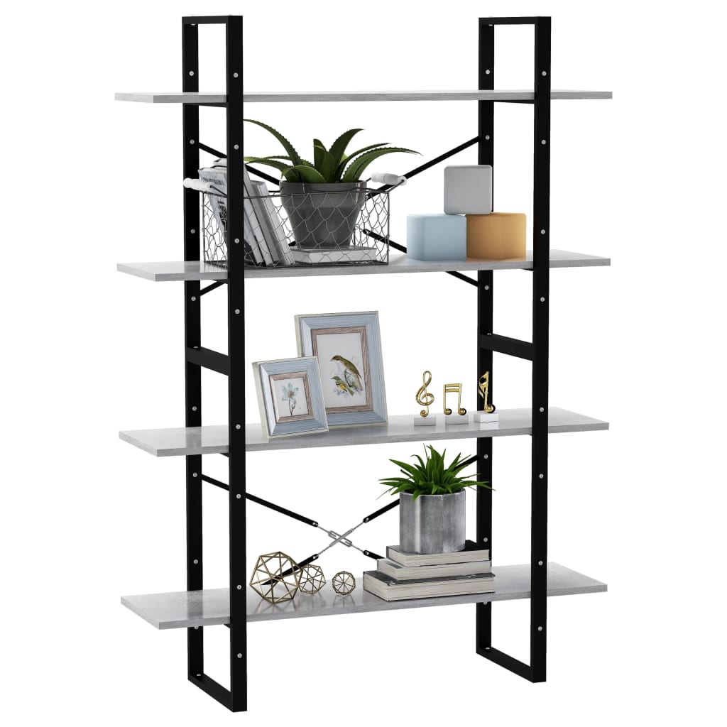 vidaXL Βιβλιοθήκη με 4 Ράφια Γκρι Σκυροδέμ. 100x30x140 εκ. Επεξ. Ξύλο