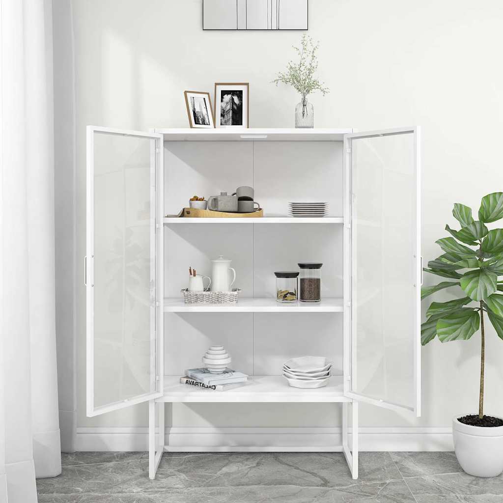 vidaXL Μπουφές Λευκός 80 x 35 x 135 εκ. από Ατσάλι και Ψημένο Γυαλί