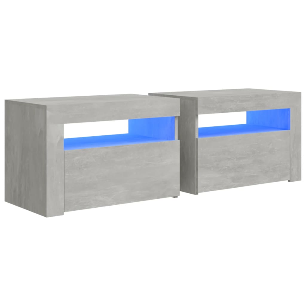 vidaXL Κομοδίνα με LED 2 τεμ. Γκρι Σκυρ. 60 x 35 x 40 εκ.