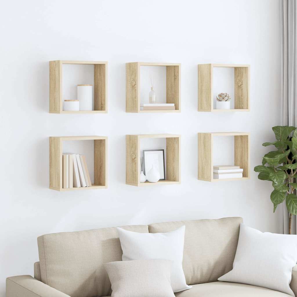vidaXL Ράφια Κύβοι Τοίχου 6 τεμ. Sonoma Δρυς 30 x 15 x 30 εκ.