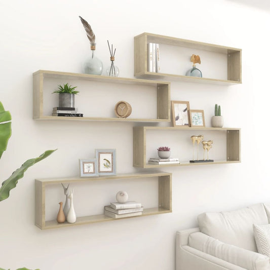 vidaXL Ράφια Κύβοι Τοίχου 4 τεμ. Sonoma Δρυς 100x15x30 εκ. Επεξ. Ξύλο