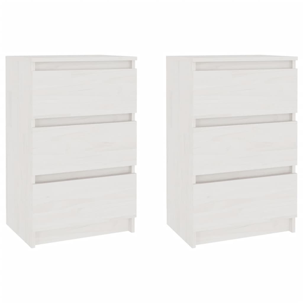 vidaXL Κομοδίνα 2 τεμ. Λευκά 40 x 29,5 x 64 εκ. από Μασίφ Ξύλο Πεύκου