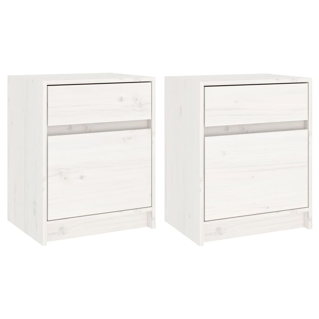 vidaXL Κομοδίνα 2 τεμ. Λευκά 40 x 31 x 50 εκ. από Μασίφ Ξύλο Πεύκου