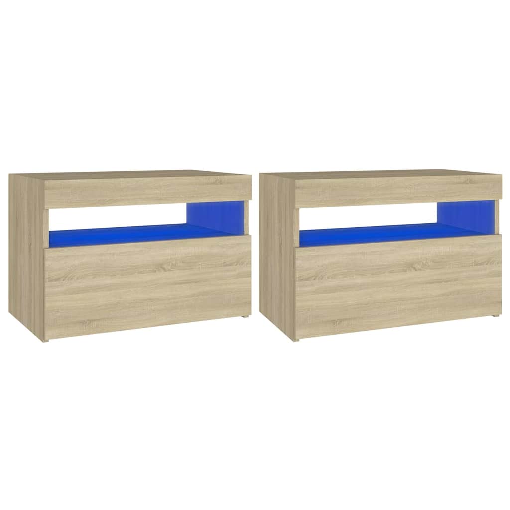vidaXL Κομοδίνα με LED 2 τεμ. Sonoma Δρυς 60 x 35 x 40 εκ.
