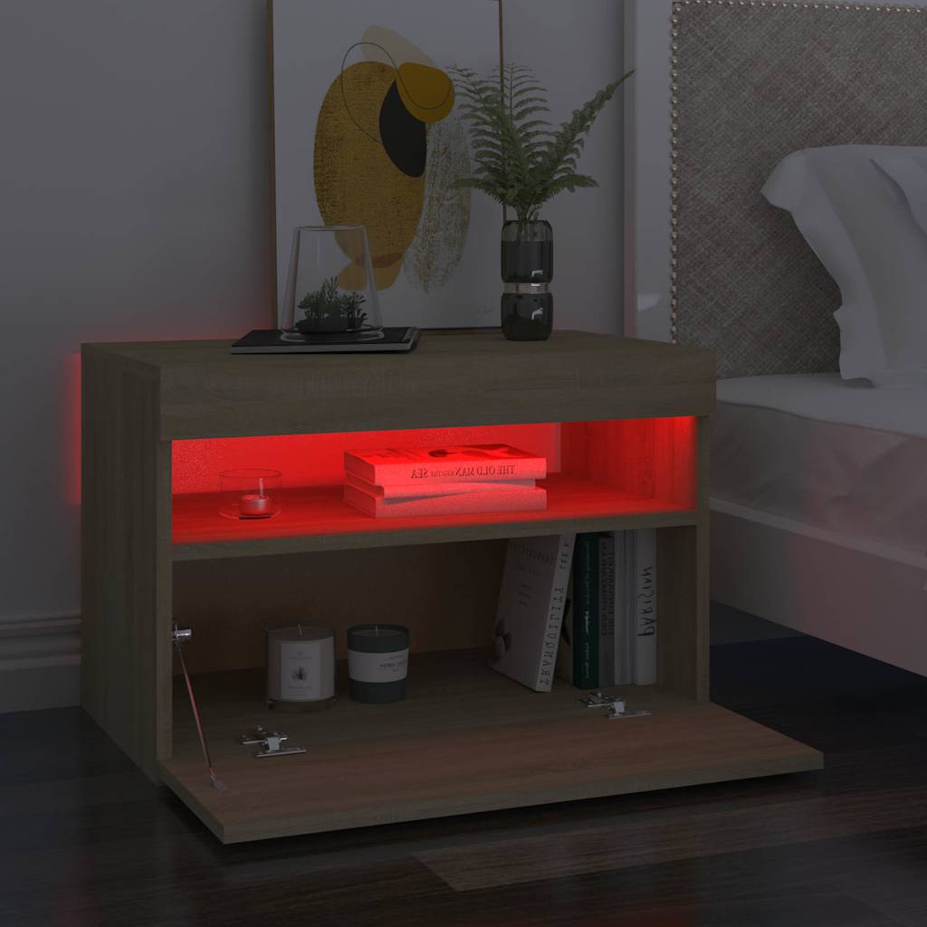 vidaXL Κομοδίνα με LED 2 τεμ. Sonoma Δρυς 60 x 35 x 40 εκ.
