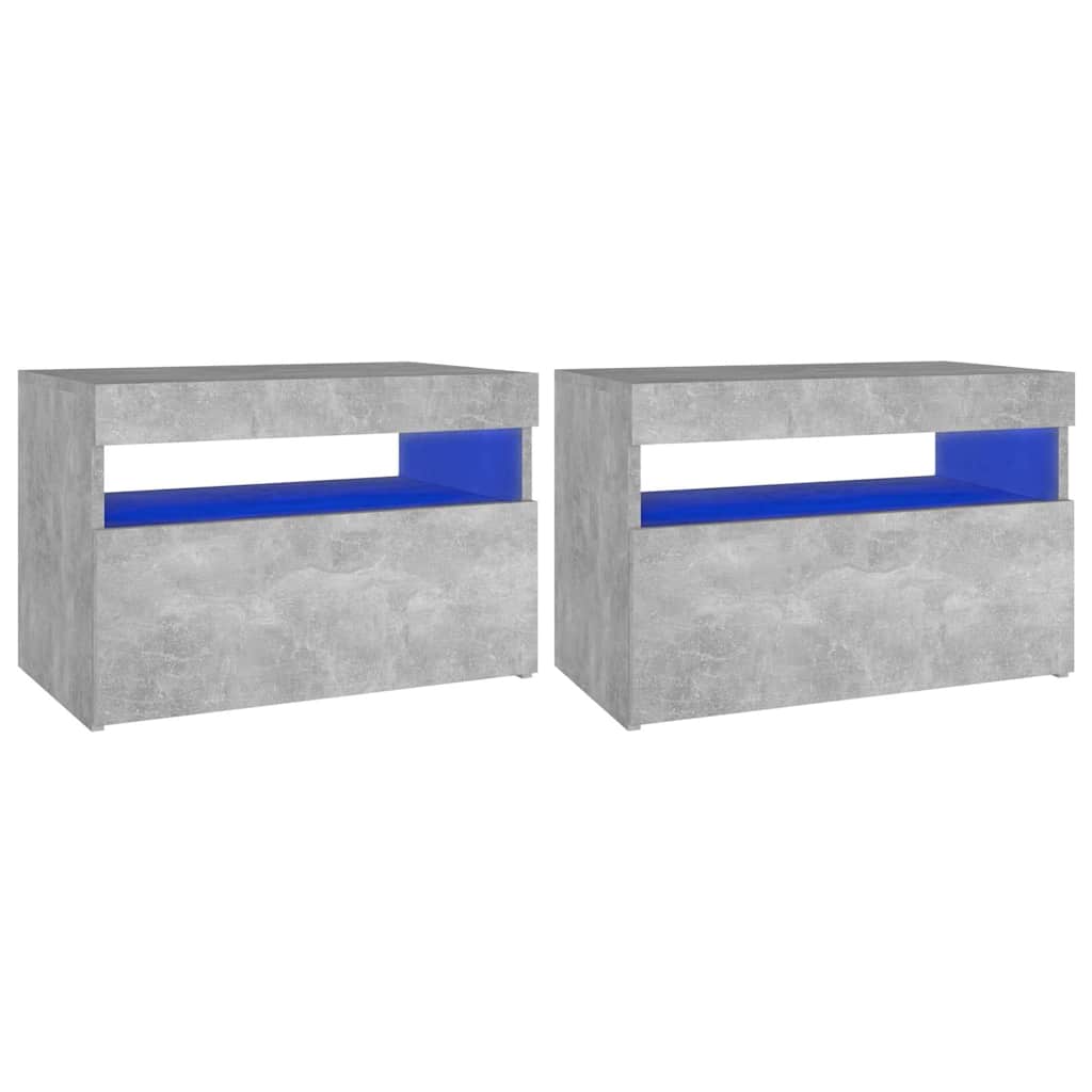 vidaXL Κομοδίνα με LED 2 τεμ. Γκρι Σκυροδέματος 60 x 35 x 40 εκ.