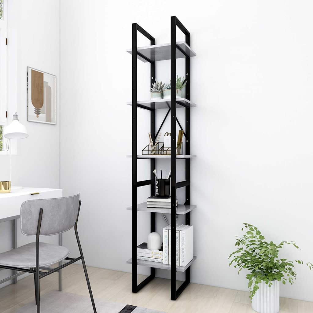 vidaXL Βιβλιοθήκη με 5 Ράφια Γκρι Σκυρ. 40 x 30 x 175 εκ. Επεξ. Ξύλο