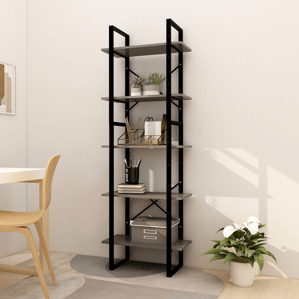 vidaXL Βιβλιοθήκη με 5 Ράφια Γκρι 60 x 30 x 175 εκ. από Ξύλο Πεύκου