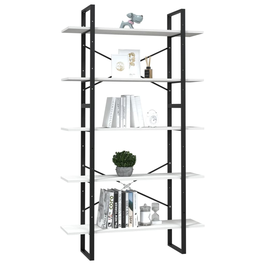 vidaXL Βιβλιοθήκη με 5 Ράφια Λευκή 100 x 30 x 175 εκ από Ξύλο Πεύκου