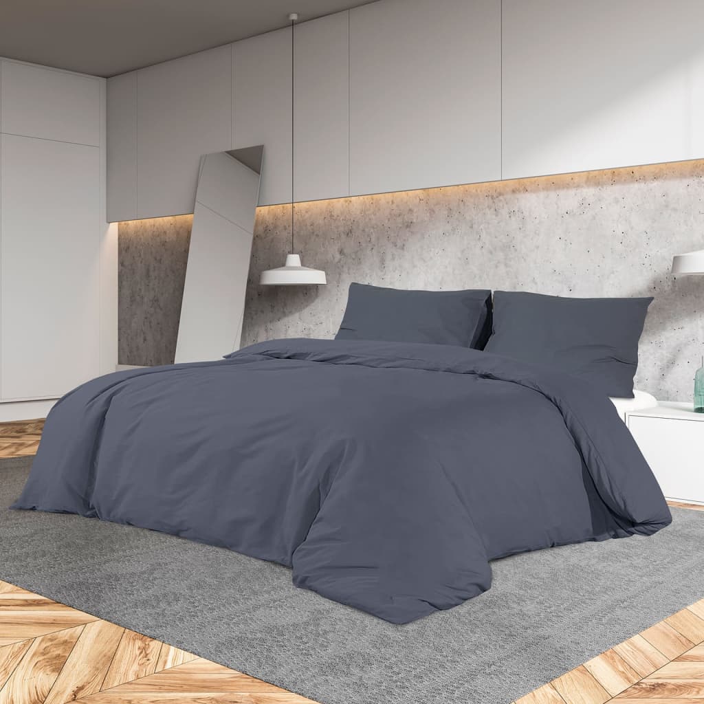 vidaXL Σετ Παπλωματοθήκης Ανθρακί 220x240εκ. Βαμβακερή