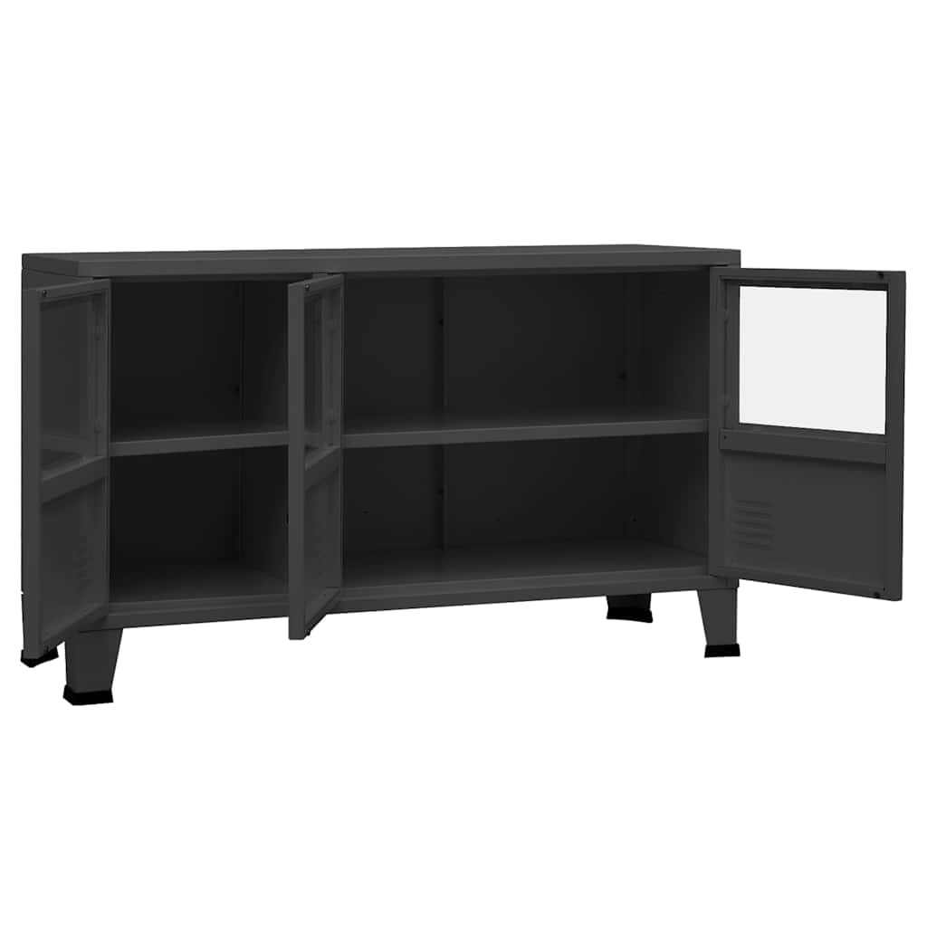 vidaXL Μπουφές Βιομηχανικό Στιλ Ανθρακί 105x35x62 εκ. Μέταλλο / Γυαλί