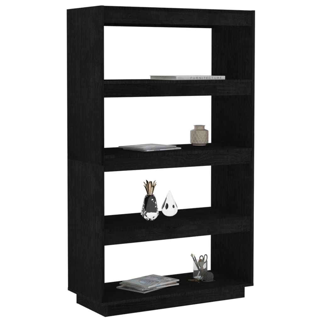 vidaXL Βιβλιοθήκη/Διαχωριστικό Χώρου Μαύρο 80x35x135 εκ. Μασίφ Πεύκο