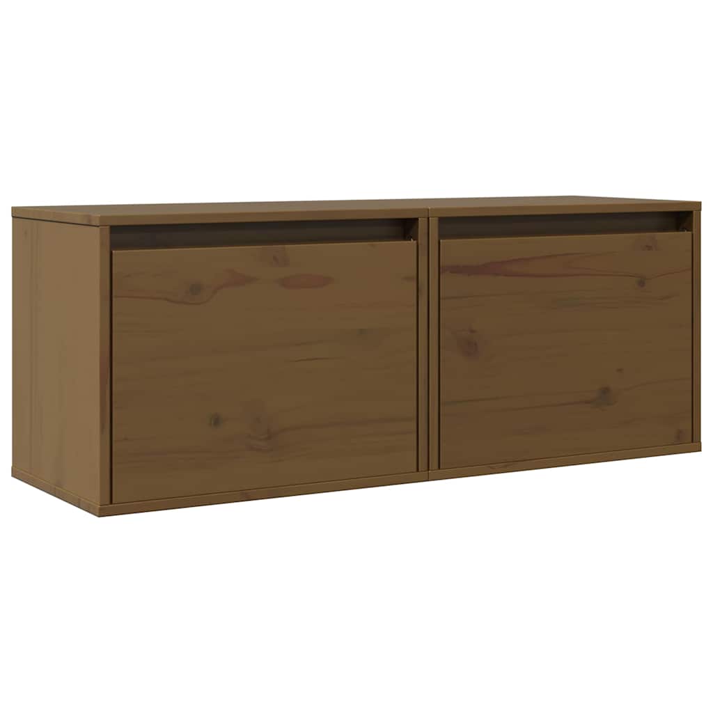 vidaXL Ντουλάπια Τοίχου 2 τεμ. Καφέ Μελί 45x30x35 εκ Μασίφ Ξύλο Πεύκου