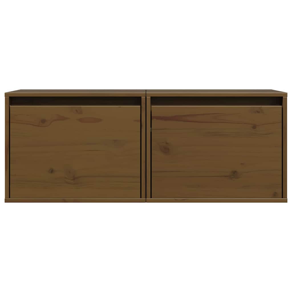 vidaXL Ντουλάπια Τοίχου 2 τεμ. Καφέ Μελί 45x30x35 εκ Μασίφ Ξύλο Πεύκου